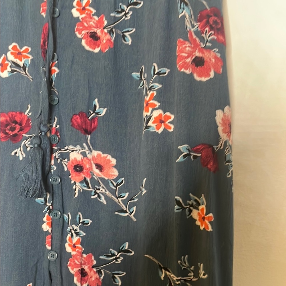 Ruffled Green and Blue Asymmetrical Maxi Skirt - Picture 3 of 4